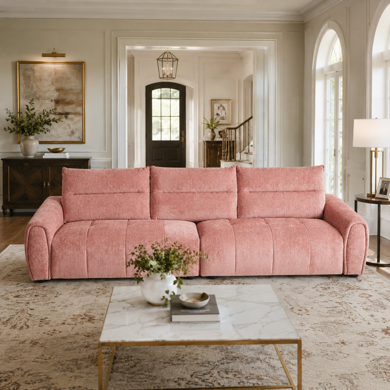 Canapé surdimensionné en chenille de 122 pouces, canapé extra-long à assise profonde avec coussins amovibles garnis de duvet, structure en bois massif, capacité de 1000 livres pour le salon