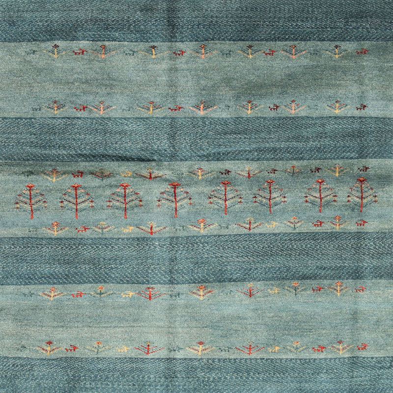 Tapis contemporain gris / bleu clair, Carré 8 pi