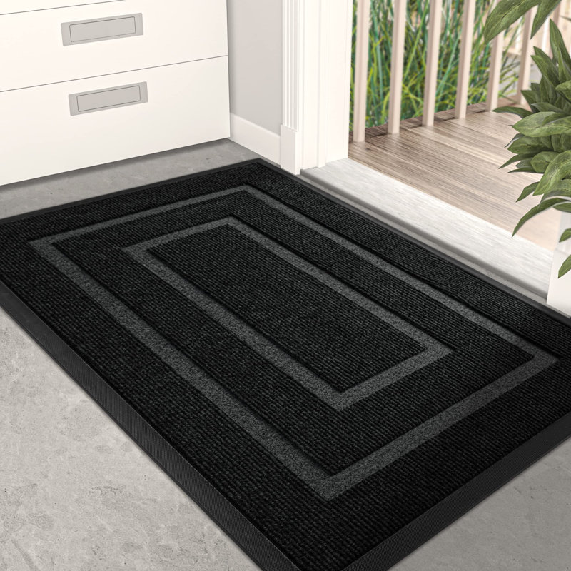 Clarance Non-Slip Geometric Indoor / Outdoor Doormat, 24" W x 35" L, Black