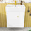 Meuble-lavabo flottant chic avec lavabo en céramique et rangement à droite-135399092