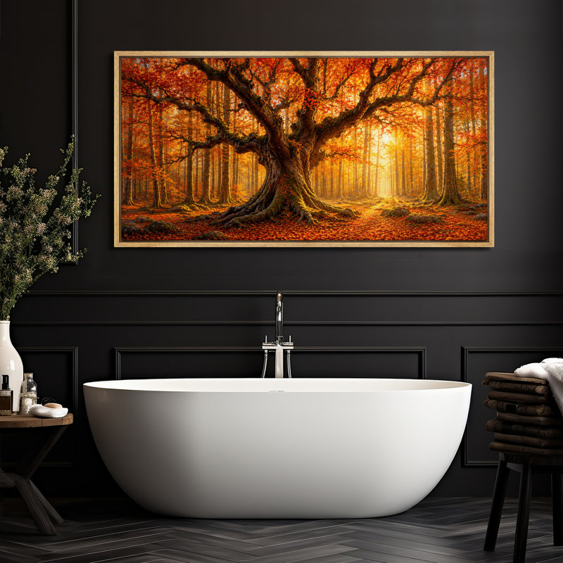 «Golden Autumn Forest Giant Tree Nature Landscape», grand art mural sur toile encadrée, H 30 po x l 60 po x P 1,5 po, Naturel