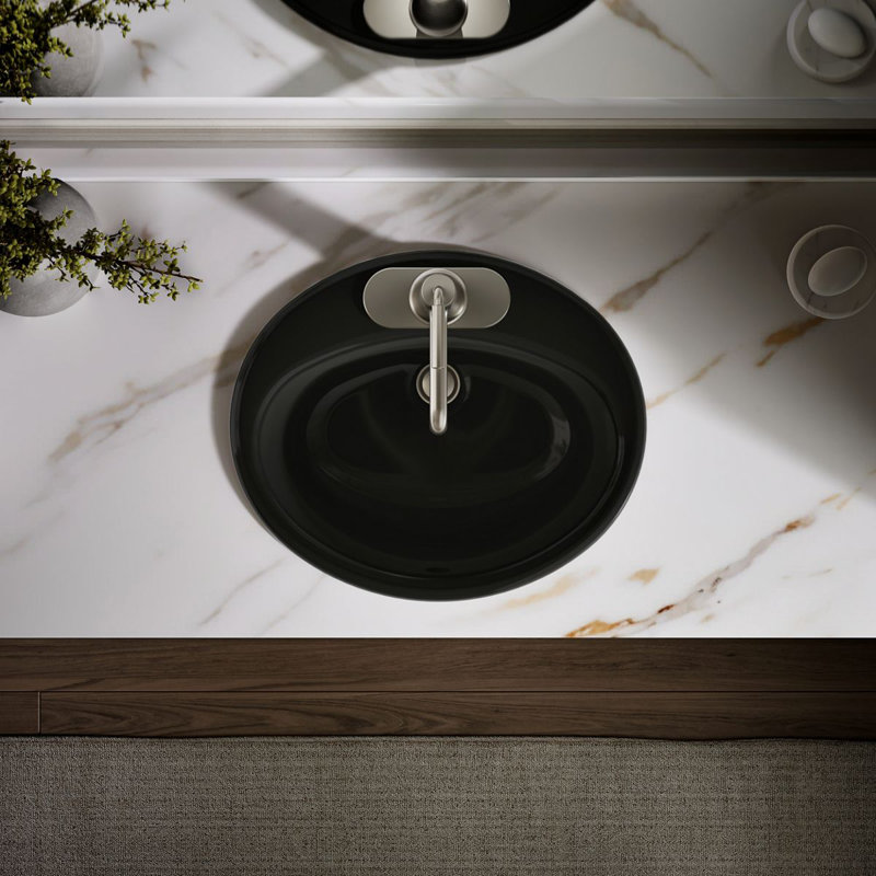Farmington Metal Oval Drop-In Bathroom Sink with Overflow, Black
