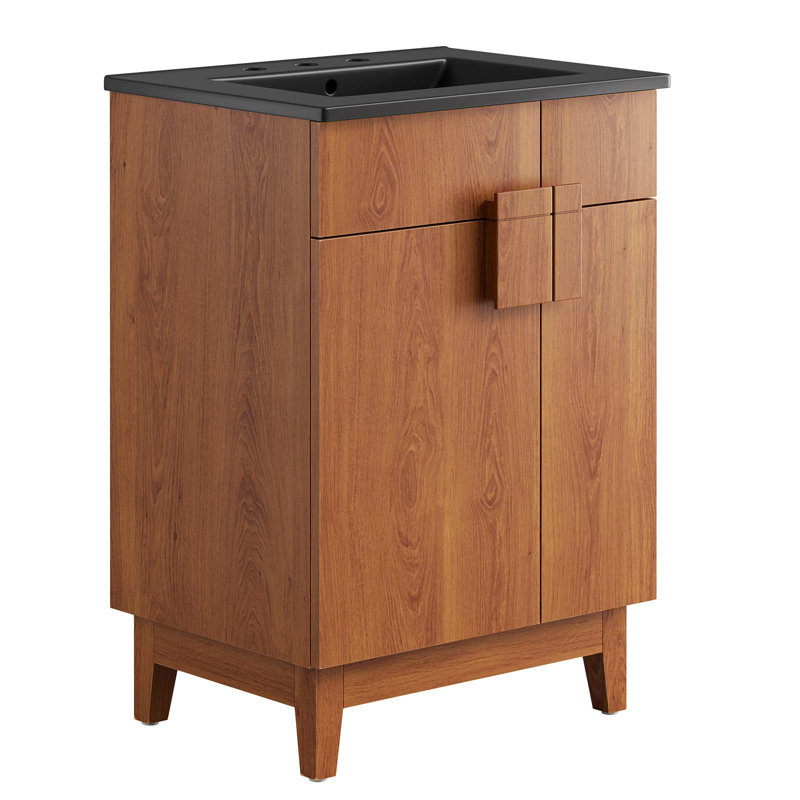 Modway Miles 24'' Free Standing Single Bathroom Vanity with Ceramic Top, Walnut