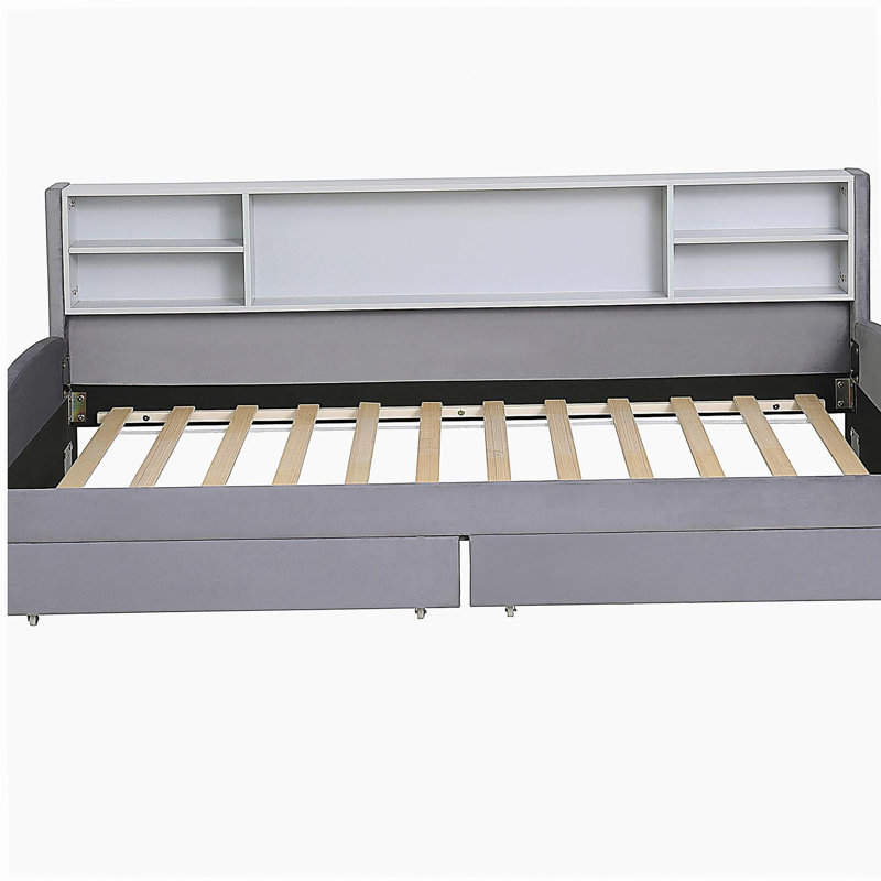 Double size platform bed with storage and drawers, Gray