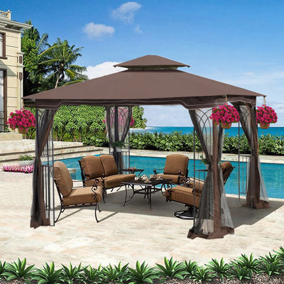 Tente 10 x 10 auvent pour patio avec abri double toit ventilé et moustiquaire (moustiquaire amovible sur tous les côtés), convenant à la pelouse, au jardin, à la cour et à la terrasse