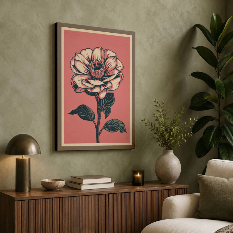 Solitary Bloom Botanical - Wrapped Canvas, 18x12 - 45.7 x 30.5 cm, Terracotta Border