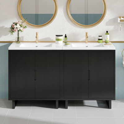 60" Double Bathroom Vanity With Resin Top