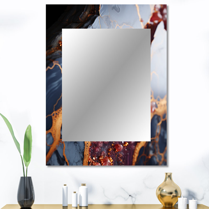Pink and gold Marble river VI - Gold Wall Mirror Decor, 40 po x 30 po