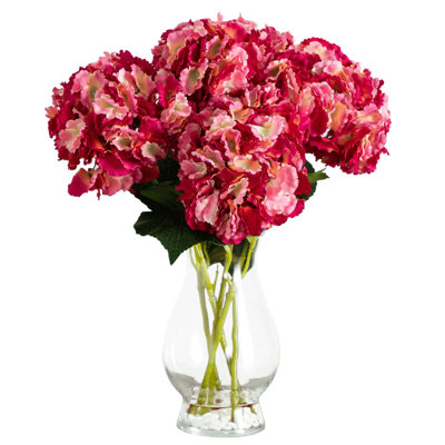 20in. Artificial Hydrangea Arrangement in Glass Vase