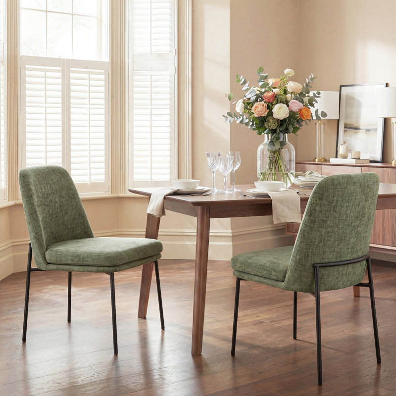 Fabric Upholstered Parsons Side Chair Dining Chair, F-Green