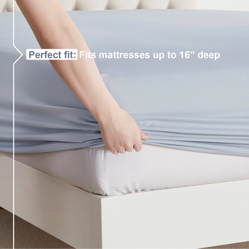  Ensemble de draps double brossé de luxe pour hôtel avec draps et taies d'oreiller très doux, Bleu glacier, Double