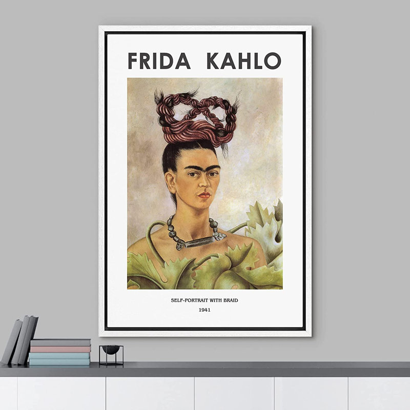 "IDÉE4WALL", reproduction d'art sur toile, autoportrait avec tresse par Frida Kahlo, H 36 po x l 24 po, Blanc