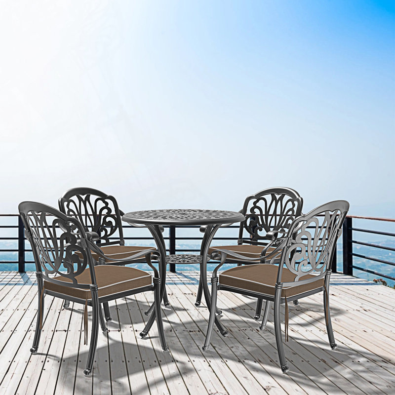 Ensemble de patio élégant en fonte d'aluminium 5 pièces avec coussins confortables