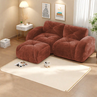 Red Brown Velvet Modular L-shaped Sofas, Tufted & Multifunctional For Home