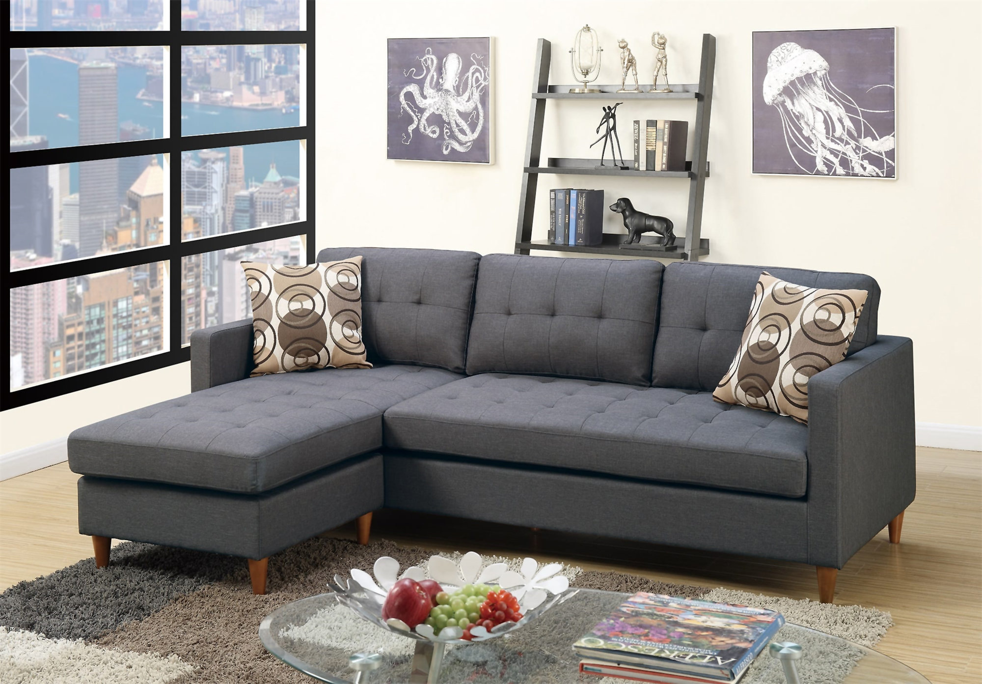 Latitude Run® Blue Grey Polyfiber Sectional Sofa Living Room Furniture ...