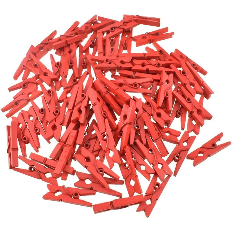 Paquet de 80 mini-pinces à linge rouges en bois, pinces à ressort robustes de 1 pouce pour photos, artisanat et scellage de sacs
