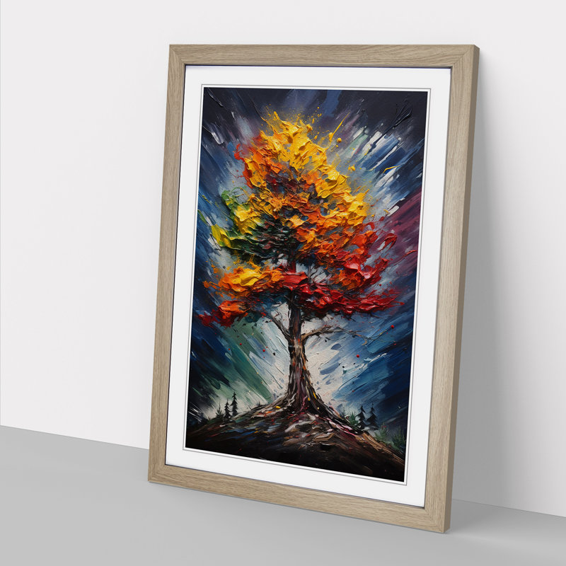 Pine Tree Action Painting - Single Picture Frame Print on Wood, Oak Framed, 34cm H x 25cm W