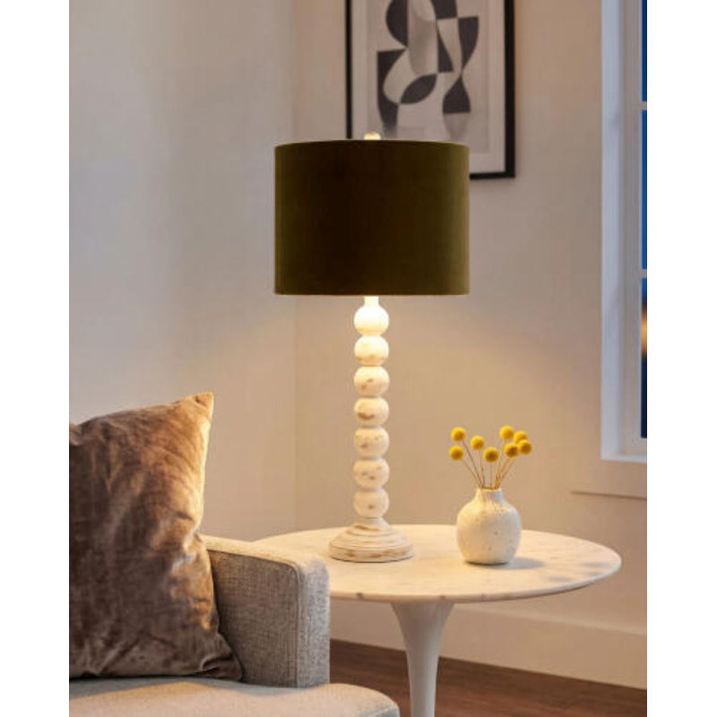 Elaine Table Lamp, Antiqued White, Green, 32" H x 15" W x 20" D