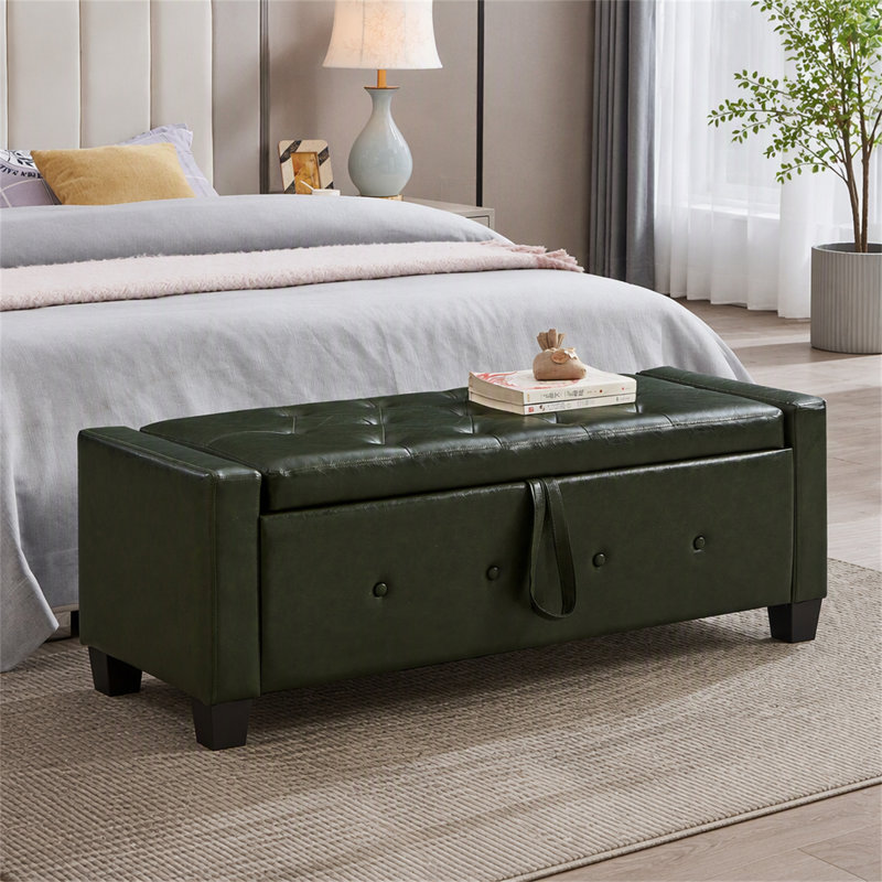 Banc de rangement rembourré polyvalent avec similicuir capitonné pour le salon de la chambre à coucher et le couloir
