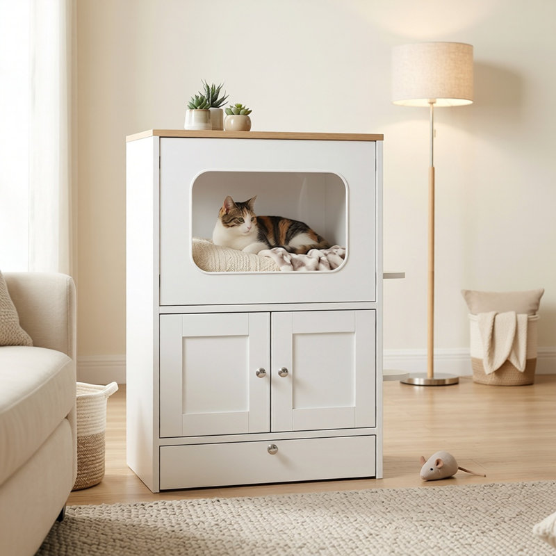 Armoire multi-fonctionnelle pour chat avec station d'alimentation et rangement
