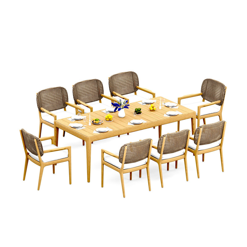 Grade-A Teak Wood Dining Set: 84" Amilo Rectangle Table And Akyee Arm Chairs #11AK3008, 8