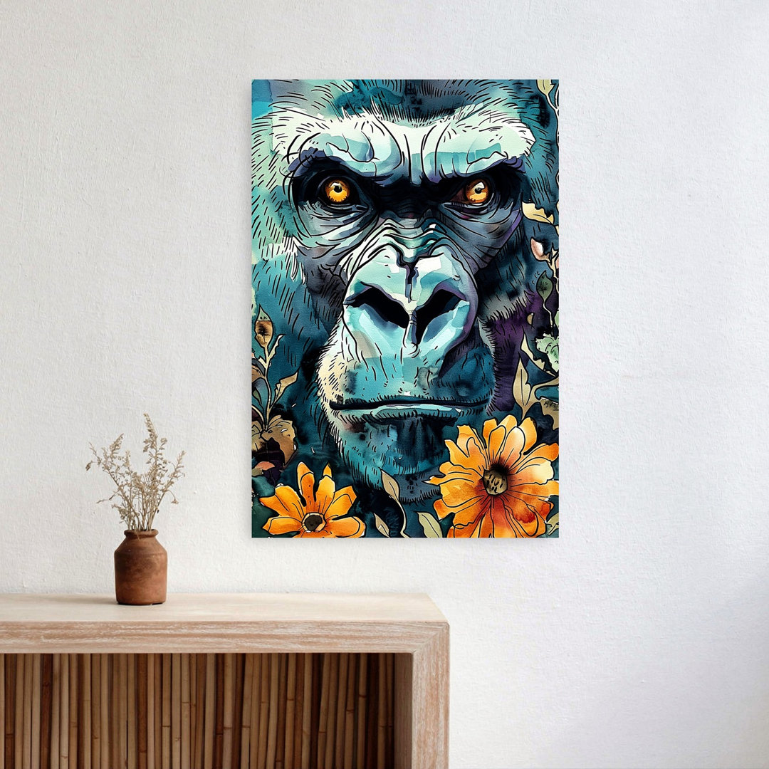 Majestic Blue Gorilla Gorilla Flower Tropical Wall Art Print