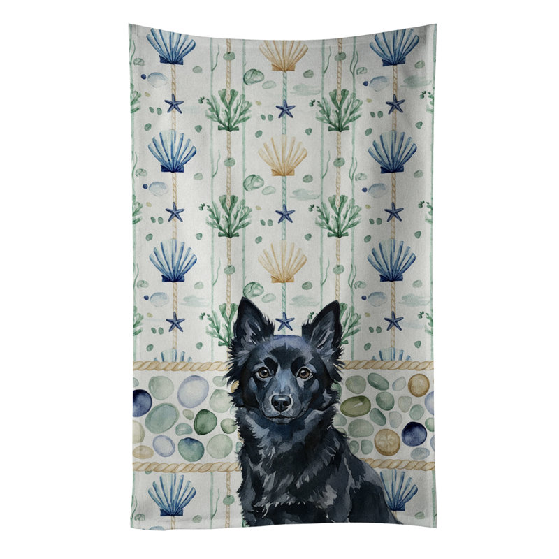 Schipperke Coastal Sea Glass Kitchen Towel, Schipperke