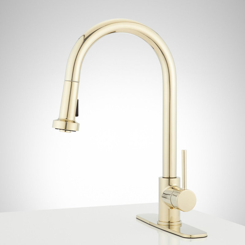 Ridgeway Pull-Down Kitchen Faucet with Deck Plate - Polished Brass, Polished Brass
