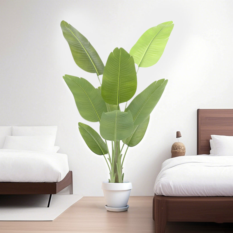 Bird Of Paradise Artificial Plants With Planter, Realistic Banana Shaped Leaves For Home Office Living Room Decoration