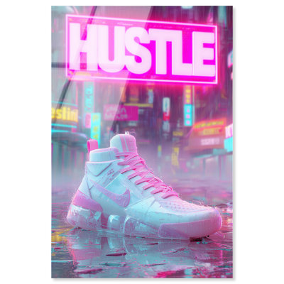 Neon City Rain Sneakers Acrylic Print Sneaker Wall Art by Art Remedy, Ready to Hang, 30 x 45