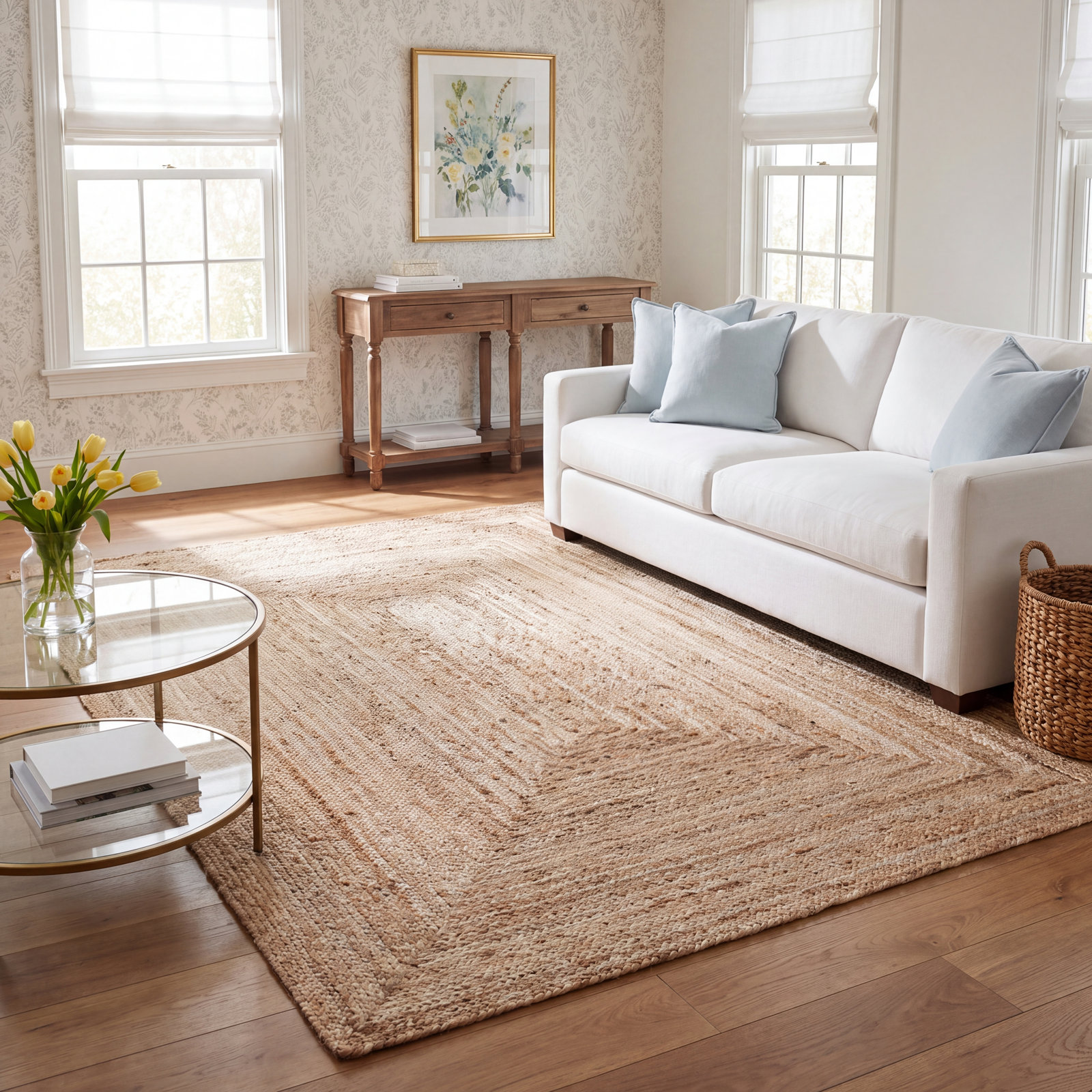 Gage Miramar Tan Hand-Braided Jute Rug, Rectangle 8' x 10'