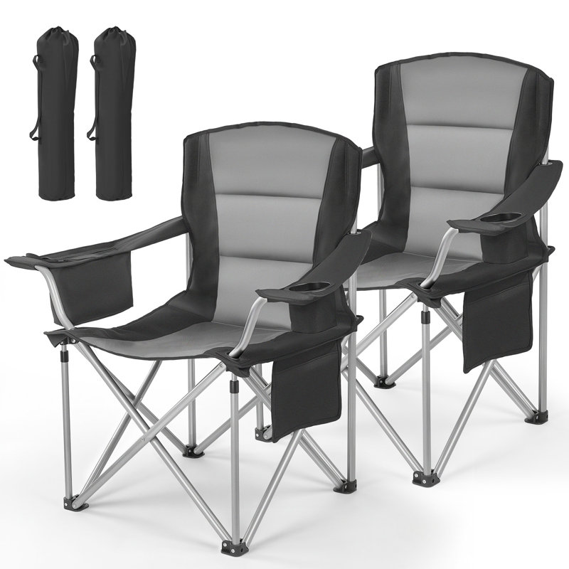 Chaises de camping surdimensionnées, support robuste de 450 lb, chaises de camping pliantes portatives avec dossier et accoudoirs rembourrés, porte-gobelet et poche latérale, sac isotherme, sacs de transport pour l'extérieur, pêche