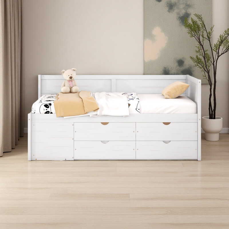 Lit de jour avec tiroirs et tablettes, Lit simple, Blanc