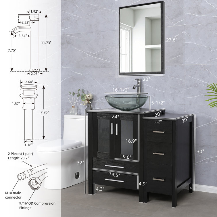 Modern Bathroom Vanity with Ceramic Basin, Gray Storage Cabinet with Soft  Closing, Cold and Hot Faucet Sink Combo,with Mirror Bathroom Sink (Color 