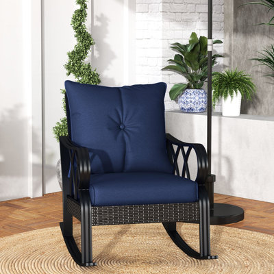 Chaise berçante de jardin avec rembourrage - bleu marine. Aluminium, base en métal robuste. Améliore le patio. Chaise berçante d'extérieur en aluminium bleu marine de l 36,5 po x P 27,4 po. P 35,5 po.