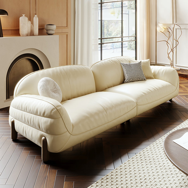 Canapé modulaire en cuir véritable blanc crème, H 30,71 po x l 110,24 po x P 37,4 po, 4