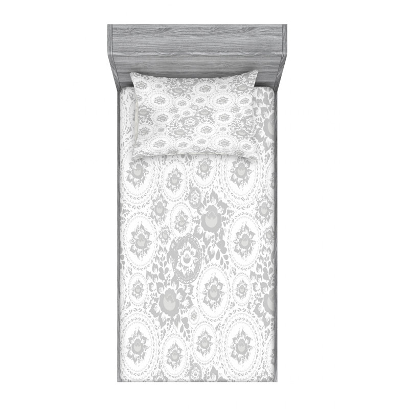 Gray Floral Twin Microfiber Sheet Set with Pillowcase