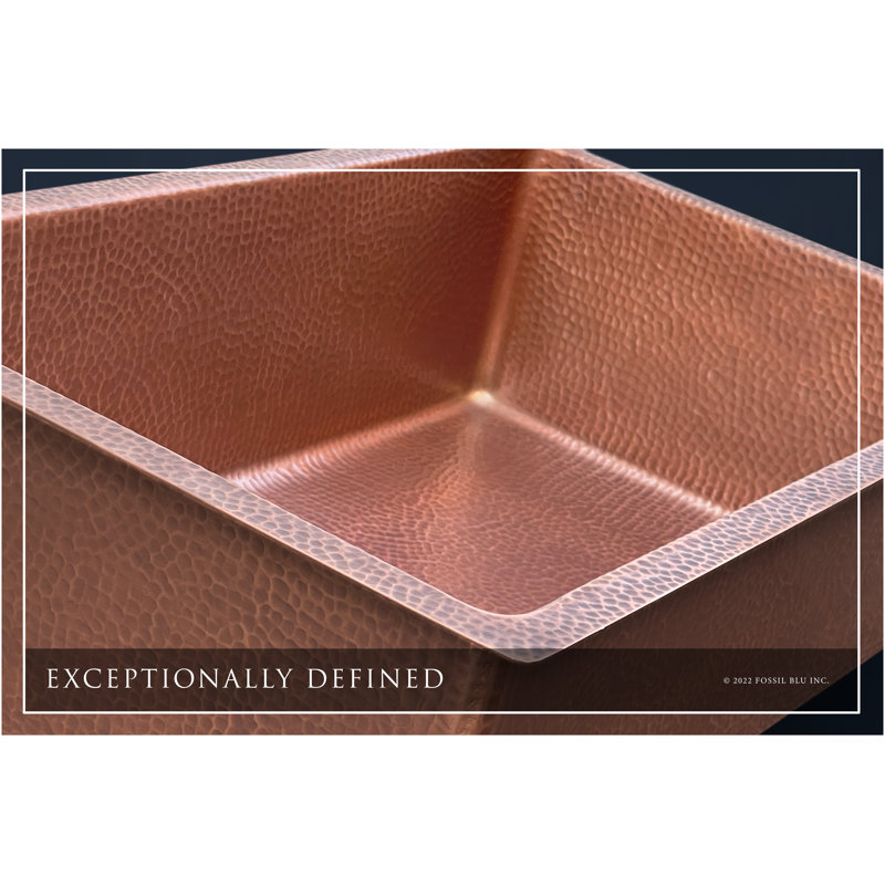 Fossil Blu Luxury 30" 12-Gauge Hammered Copper Undermount/Drop-In Sink, Medium Patina, Incl Accs