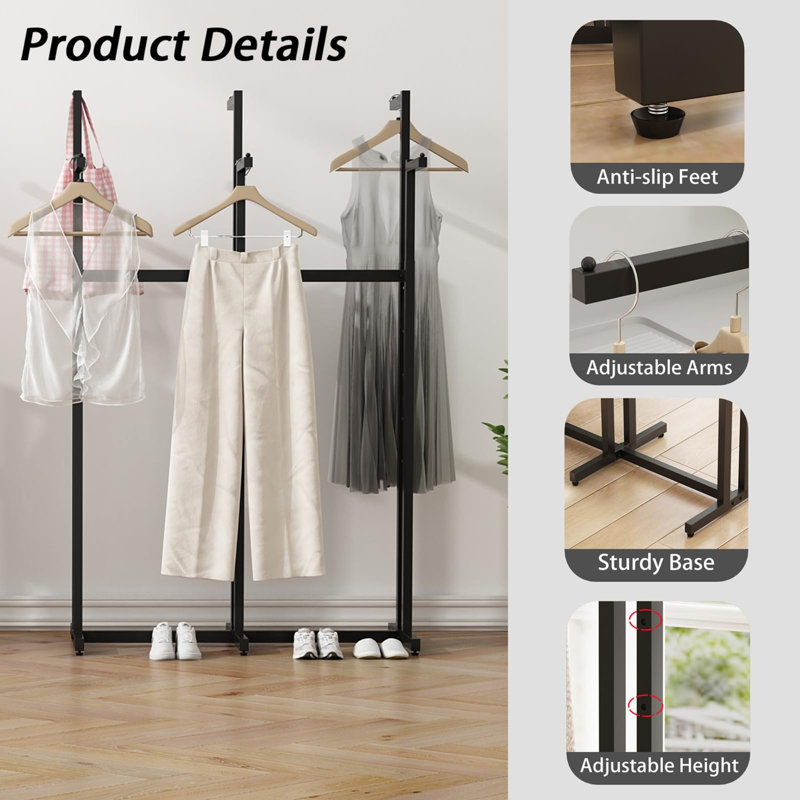Black Adjustable Metal Freestanding Heavy Duty Garment Rack
