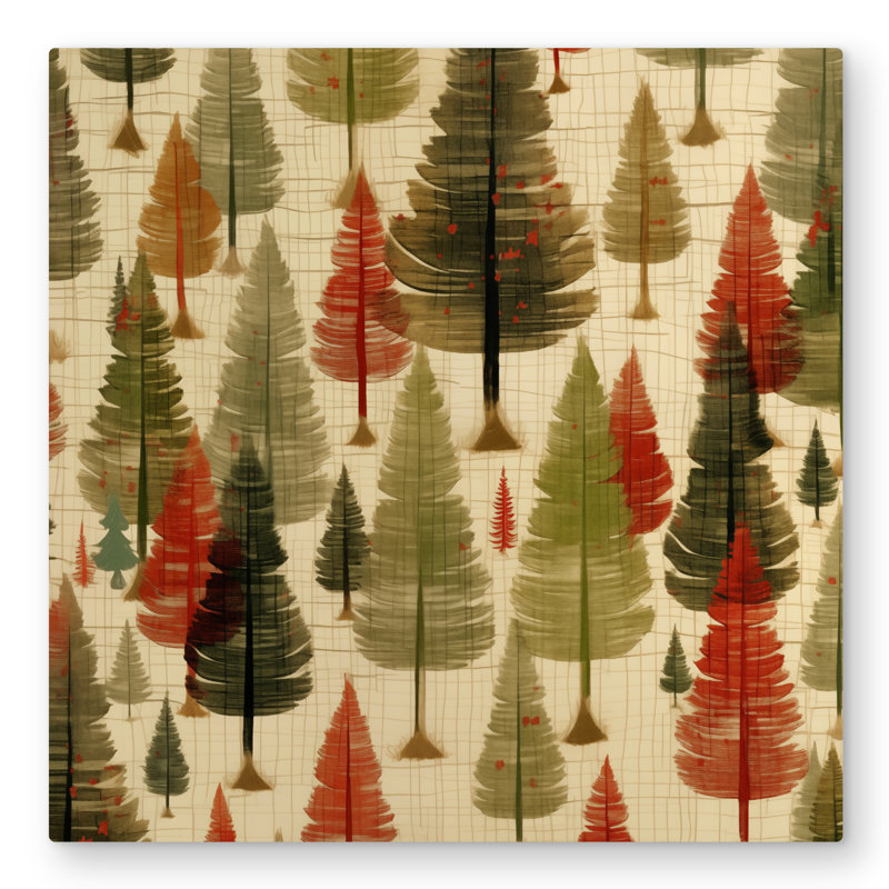 Fir Trees Pattern - Red Metal Print for Home Decor | Unique Art