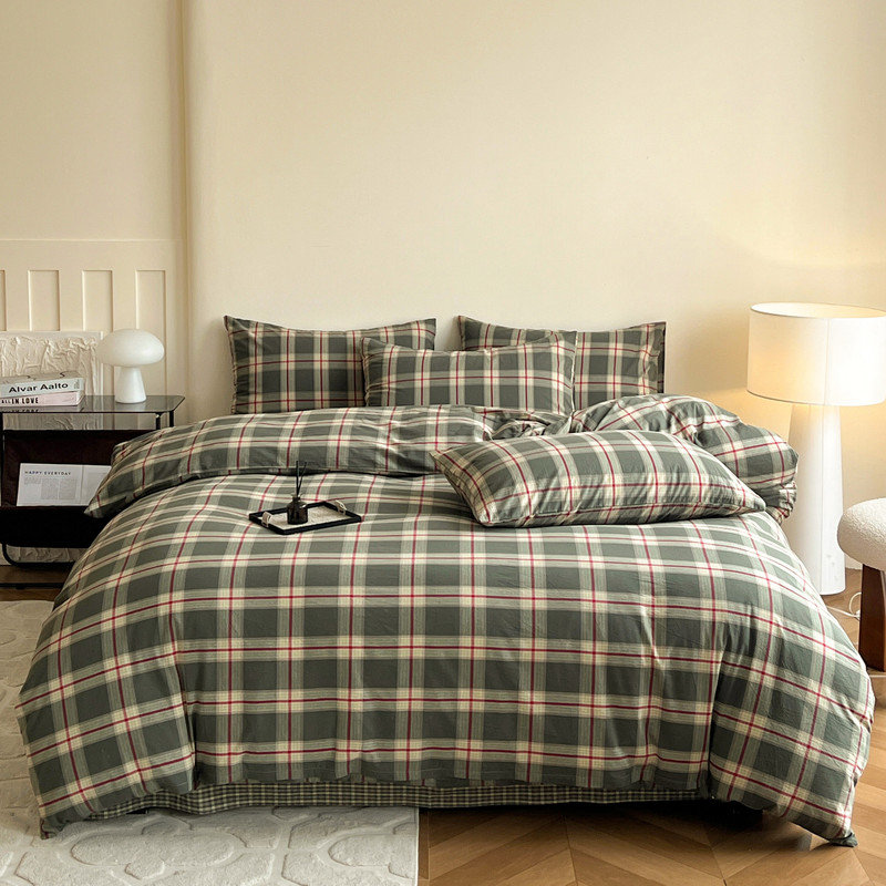 LIFETOWN Gingham Duvet Cover Set 100% Washed Cotton Material Plaid Checkered Comforter Cover 3 Pieces Set, Black/White