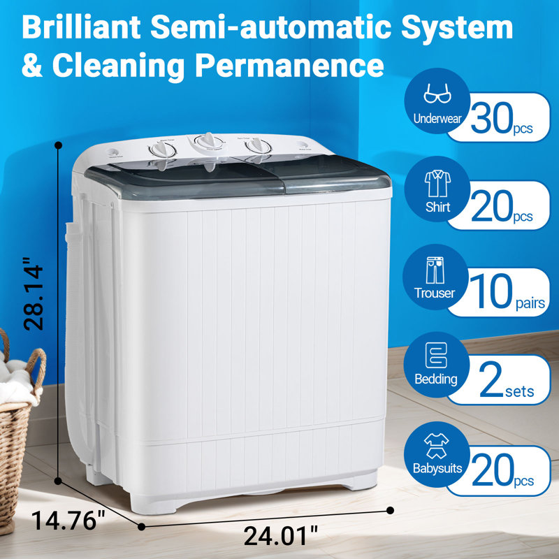Machine à laver portable, cuve simple capacité de 22 lb avec support de séchage, laveuse à linge compacte (13 lb) et essoreuse (9 lb) combinée, conception durable, contrôle de minuterie, petite machine à laver pour véhicule récréatif, appartements, dortoirs