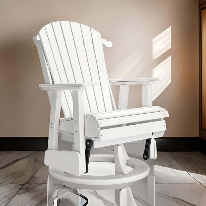 Sami 31 Inch Outdoor Swivel Glider Chair, Slatted, Adirondack, White Finish, White