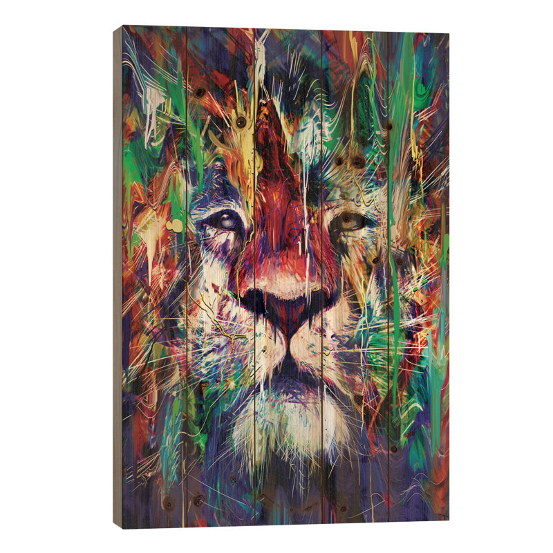 «Lion I» par Nicebleed, impression sur toile tendue, H 26 po x l 18 po x P 1,5 po, Bois