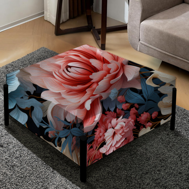 Motif de fleurs pastel bleu et rose - grand repose-pieds carré floral