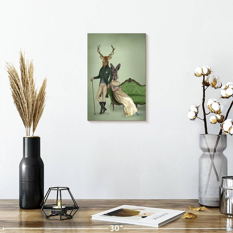 Ketti Mr. Deer And Mrs. Rabbit I, 12" H x 8" W