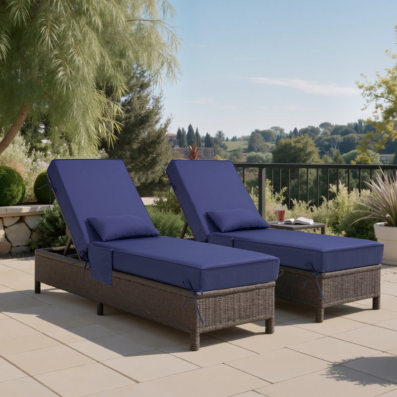 Coussin de siège / dossier de chaise longue l 21 po x P 72 po x H 6 po avec coussin et poche, 2, Marine