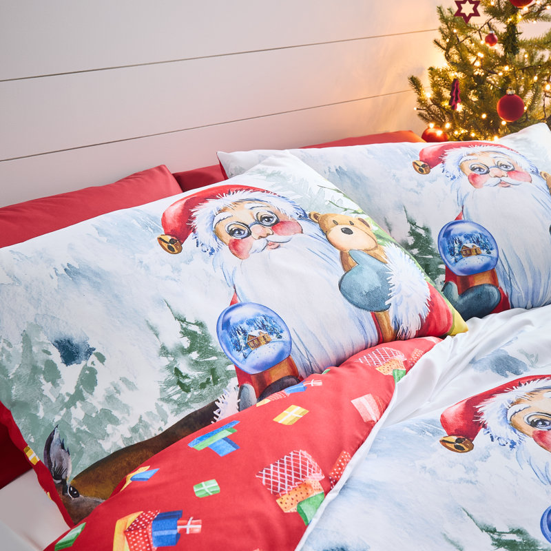Christmas Retro Santa Reversible Duvet Cover Set, Single Duvet Cover + 1 Standard Pillowcase