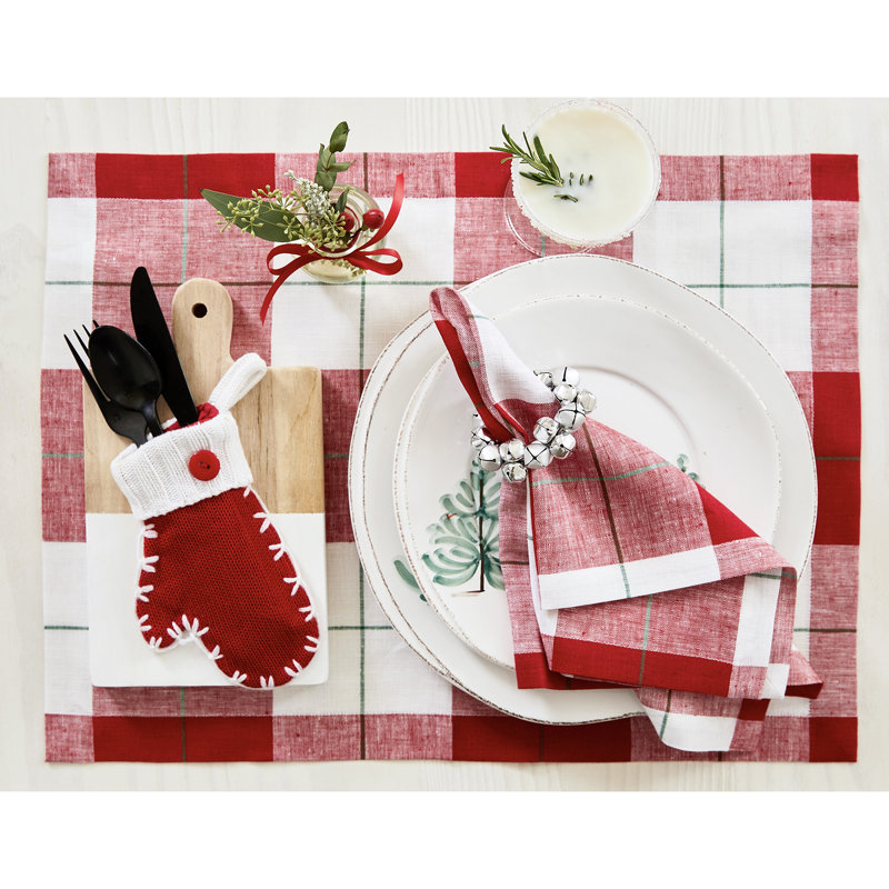 Very Merry Plaid - 100% Pure Linen Christmas Dinner Napkins, 18" x 18"