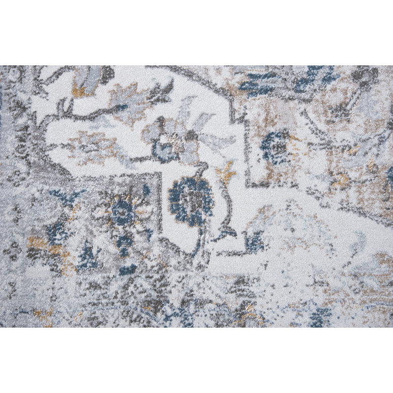 Tapis bleu / gris Shockey, Rectangle 5 pi 3 po x 7 pi 6 po